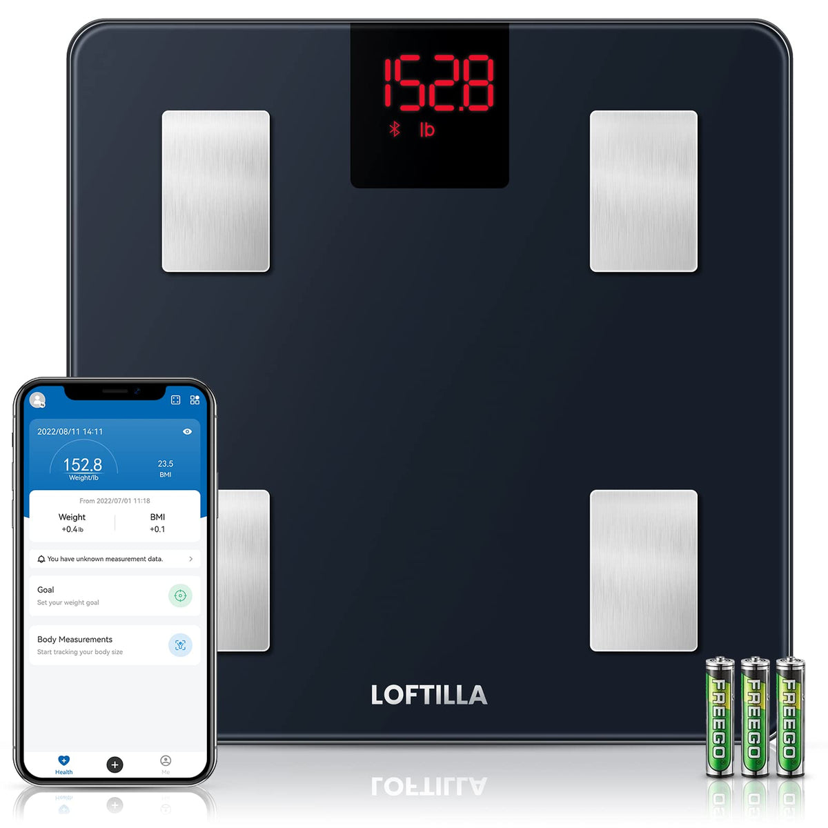 LOFTILLA Scale for Body Weight, Smart Digital Body Fat Scales Sync with App, 14 Body Composition Analyzer, 400 lb Capacity, Black