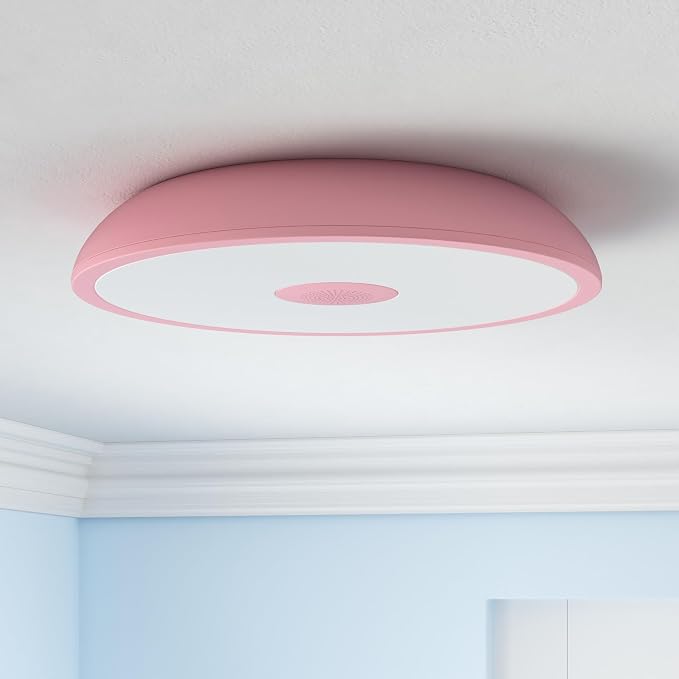 Pink Waterproof LED Ceiling Light Fixture,Music Ceiling Lamp,with Bluetooth Speaker,11Inch 18W, 2700K-6500K Dimmable RGB Color Changing Light with Remote Control,Suitable for Girls' Room