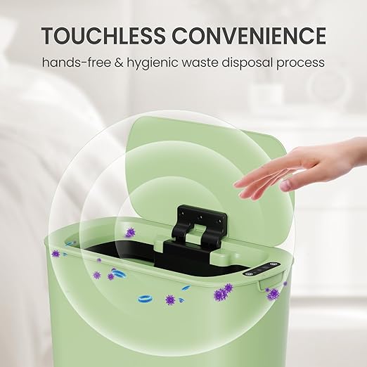 Cesun Motion Sensor Trash Can, 5 Gallon Automatic Bathroom Garbage Can with Lid, Touchless Smart Plastic Slim Wastebasket for Bathroom, Office, rv, Bedroom, Living Room, Green