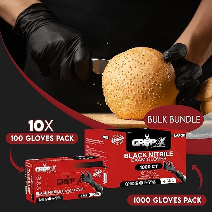 Black Nitrile Gloves Disposable Latex Free & Powder Free, 4 Mil Rubber Glove, Cleaning, Cooking, Mechanic(XS-XXL)