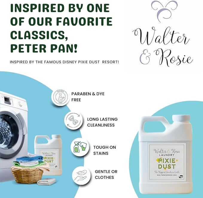 Walter & Rosie Pixie Dust Luxury Detergent - Inspired Scent with Green Notes & White Jasmine - Cleans All Fabric Types - Ideal for Machine & Handwash - The Happiest Detergent on Earth - 64 Oz