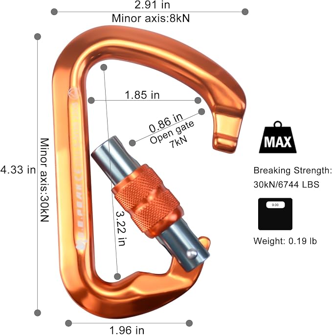 SEPEAK UIAA 30kN Locking Climbing Carabiner, Professional Heavy Duty Screwgate Clip for Outdoor Climbing, Mountaineering, Rappelling, Camping, Hiking, Swing,Large D Carabiner Hook/6744lb