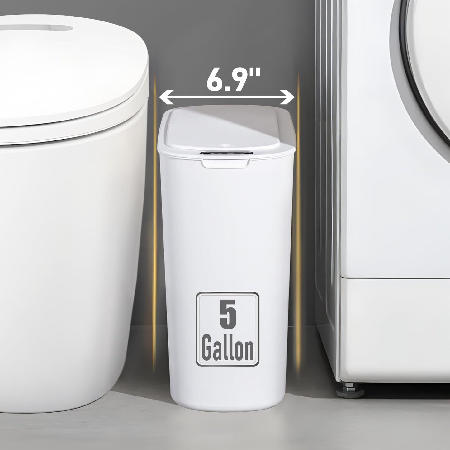 TIPGO 5 Gallon Motion Senor Bathroom Trash Can with Lid, Automatic Garbage Can Touchless, Smart Plastic Waste Basket for Narrow Spaces, Bathroom, Office, Bedroom, Living Room (White)