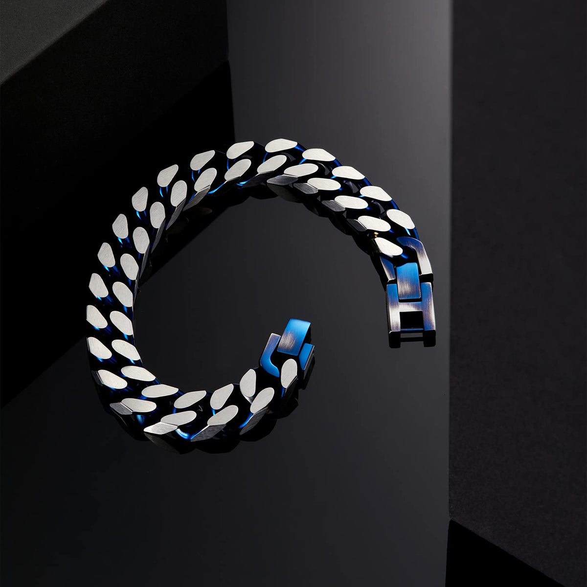 LUCKY2+7 Bracelets for Men-Stainless Steel Fold Over Clasp Cuban Chain Mens Bracelet