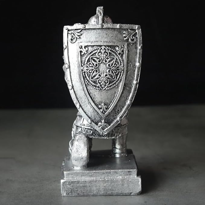 Resin Soldier Shield Knight Decor Statue Pen Holder Base for Desk, Desktop Organizer Pencil Stand Display for Office, School, Home, as Gift for Men Father