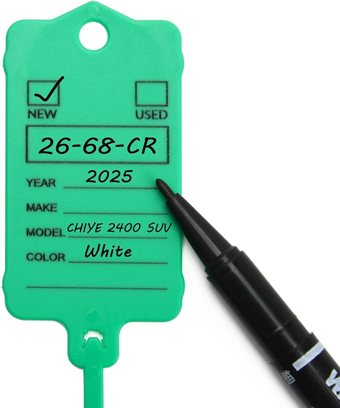 50 Car Key Tags with Labels Plastic Car Dealership Key Tags Self Locking Automotive Identifiers Blank Shop Labels with One Pen (Green)