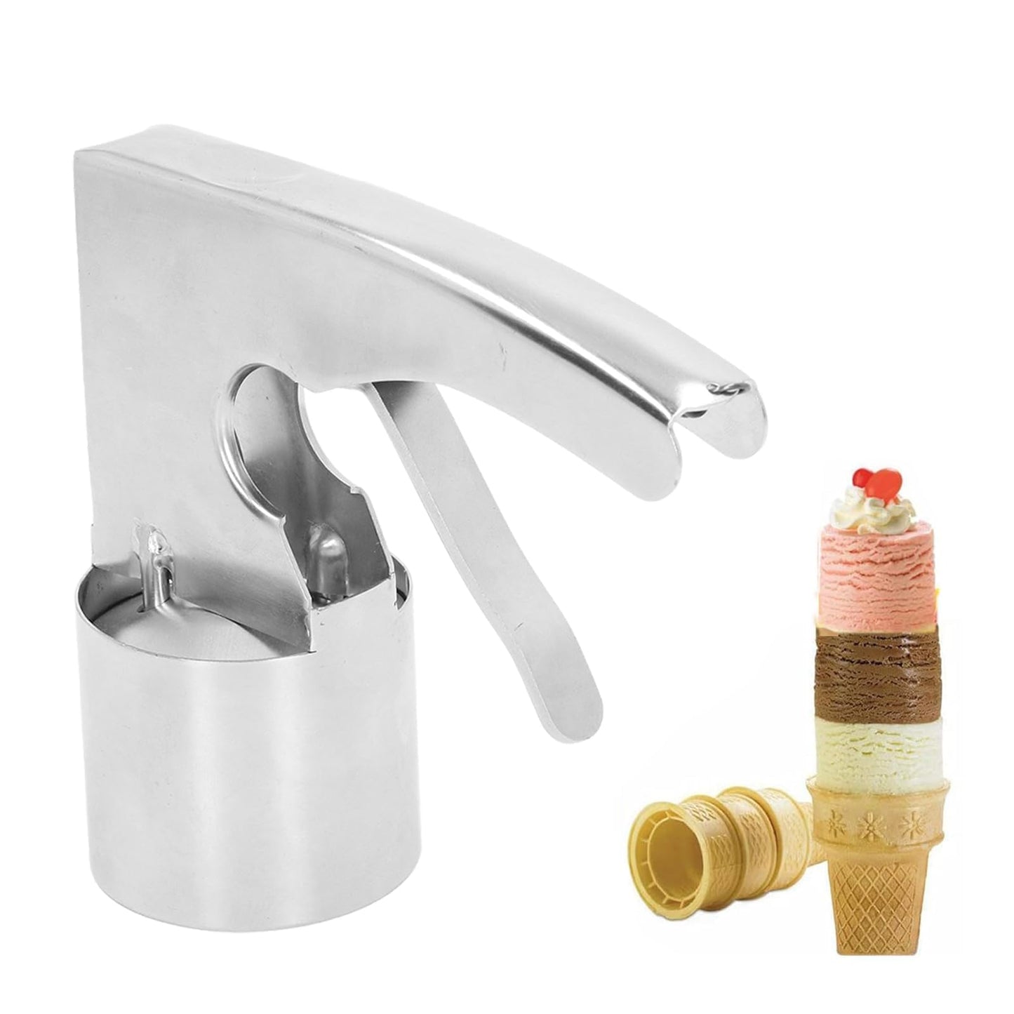 2Pcs Thrifty Ice Cream Scoop, Cylinder Stainless Steel Big Old Fashion Style Ice Cream Scoop with Trigger for Cream, Mashed Potato, Cookie Scoop Spoon