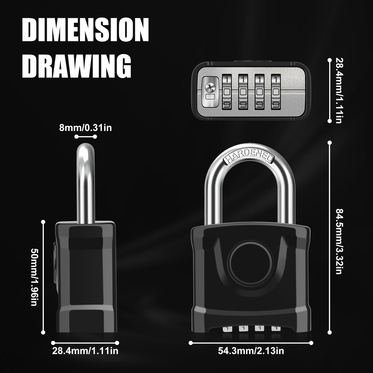 Diyife Heavy Duty Combination Padlock, Large Outdoor Padlock [One-Key Unlocking] High Security Weatherproof, Hidden Password & Anti-Error Design Suitable for Garage, Gate, Garden, Fence, Black