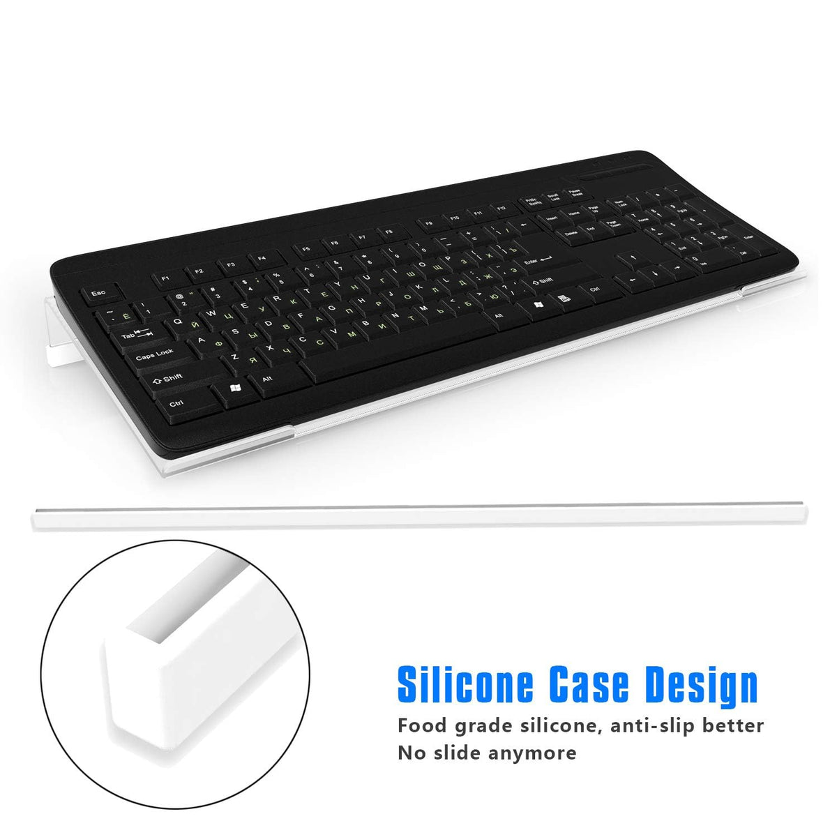 Richboom Clear Acrylic Tilted Computer Keyboard Holder for Easy Ergonomic Typing, Upgraded Version, Keyboard Stand with Silicone Anti-Slip Case for Office Desk, Home, School, Clear