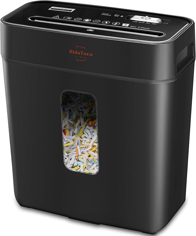 Paper Shredder for Home Use,VidaTeco 6-Sheet Cross-Cut Shredder,Also Shred Card/Clip/Staple,P-4 Higher Security,Small Document Shredder for Office,Paper Shredder Heavy Duty with Jam Proof,3.04-Gal Bin