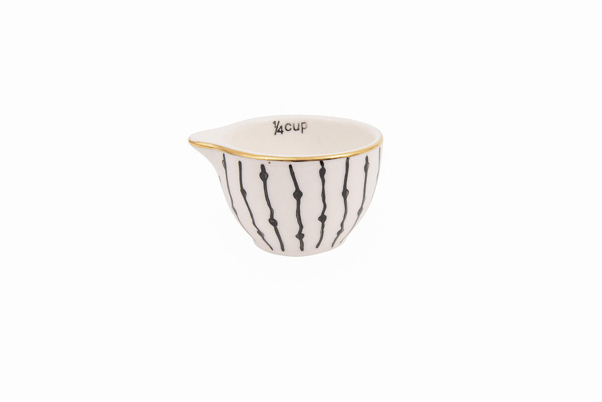 Creative Co-Op Black & White Stoneware Measuring Cups with Gold Electroplating (Set of 4 Sizes)