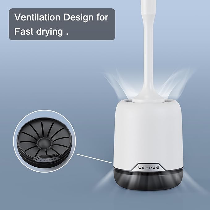 Lefree Silicone Toilet Brush and Holder Set with Ventilated Holder, Floor Standing & Wall Mounted Toilet Scrubber