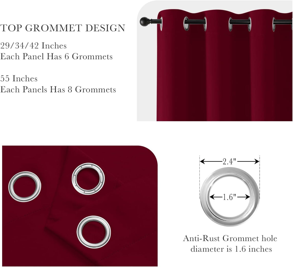 PONY DANCE Christmas Burgundy Red Blackout Curtains and Drapes, Thermal Insulated Solid Rod Pocket Blackout Draperies/Panels for Gift (2 Panels, W 42 x L 36 inches, Red)