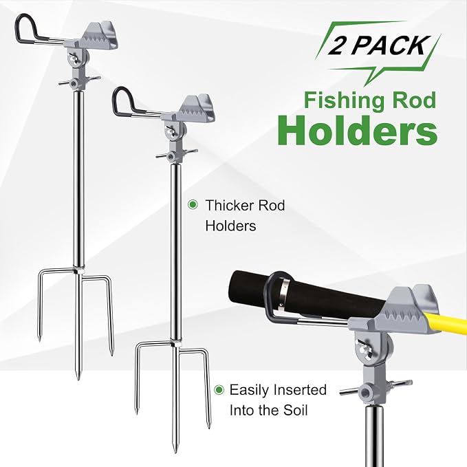 Fishing Rod Holders, 360 Degree Adjustable Fishing Pole Holders for Ground, Multifunctional Stainless Steel Beach Fishing Rod Holder Fishing Gifts for Men
