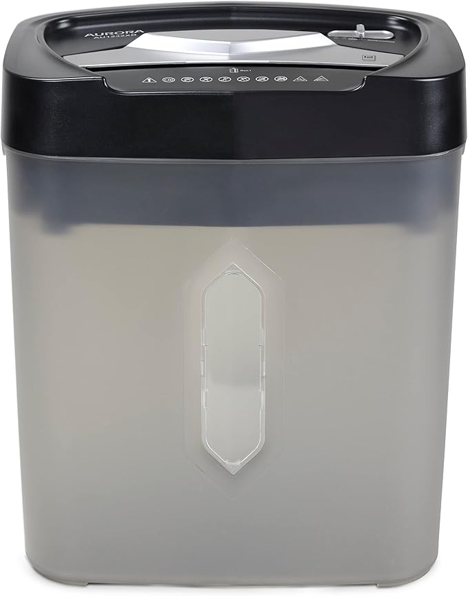 Aurora AU1232XB Anti-Jam 12-Sheet Crosscut Paper/Credit Card Shredder with 5.2-Gallon Wastebasket (Black/Semi Translucent Gray)