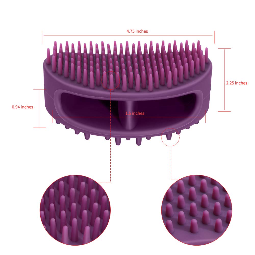 Soft Silicone Dog & Cat Grooming Brush - Pet Bath & Massage for Short or Long Hair - Slicker Shedding Hair Brush Purple