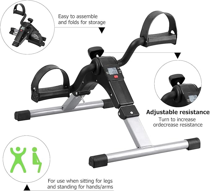 Folding Pedal Exerciser, Mini Under Desk Bike - Portable Foot Hand Cycle Peddler Machine Bicycle Exerciser for Arm Leg While Sitting