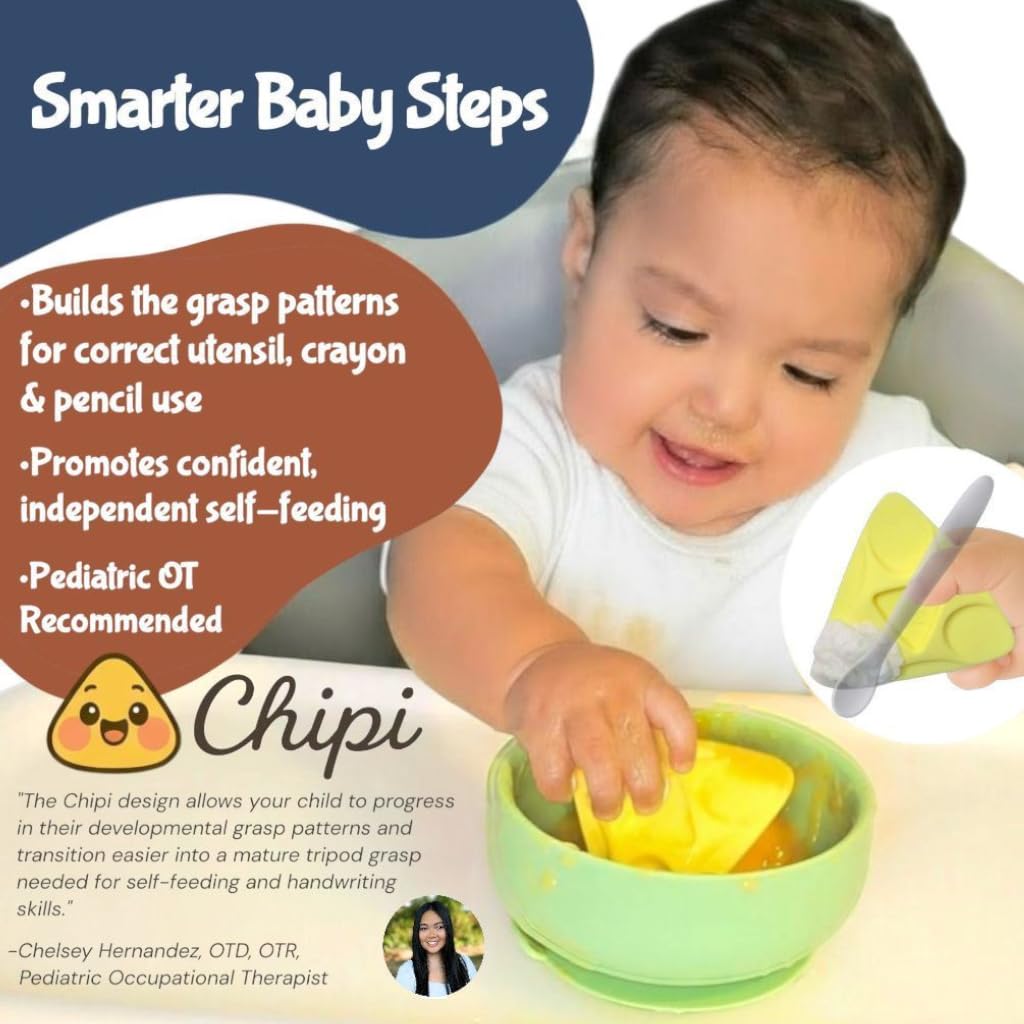 Chipi Baby Spoon – Smarter Baby Steps, First Stage Training, Self-Feeding Utensil, Easy Grip, Choke-Free, Soft Silicone, Pre-Spoon for Puree Toddler Baby Led Weaning (BLW), Essential 6 month