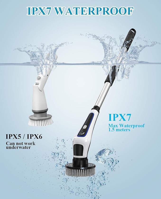 Electric Spin Scrubber, Rocfinity Cordless Cleaning Brush with 9 Brush Heads, 3 Adjustable Speeds and Extension Handle for Bathtub, Kitchen, Window,Full-Body IPX7 Waterproof Bathroom Cleaner Brush