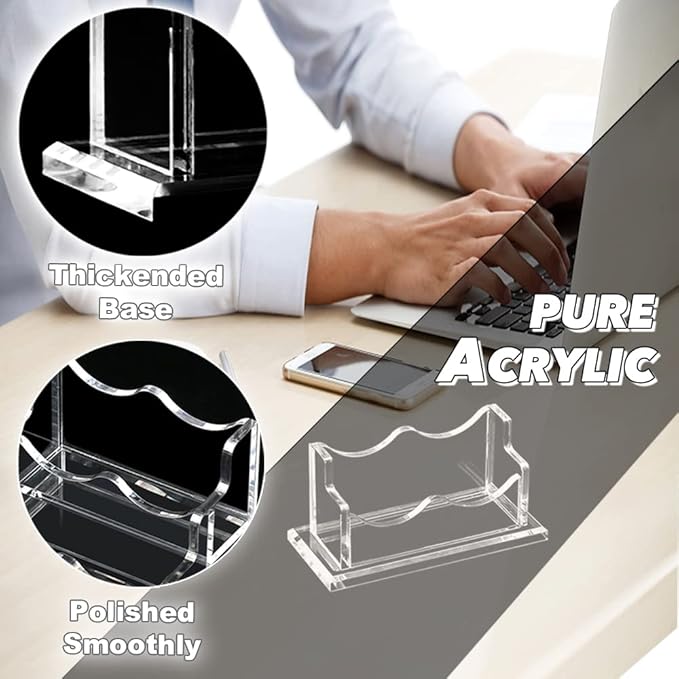 PARTSPOWER 4 Packs Acrylic Business Card Holders for Desk, Horizontal Clear Business Name Card Display Stand, Desk Accessory Business Name Card Organizer (Horizontal, 1-Slot)