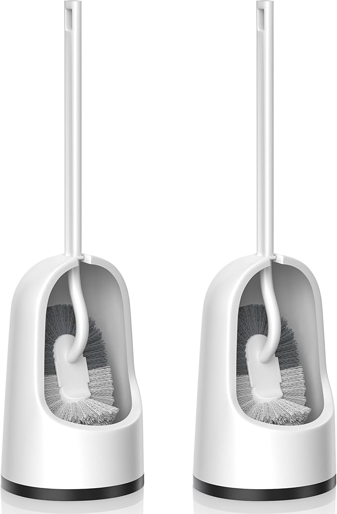 Toilet Brush, 2 Pack Toilet Brush and Holder Set with Durable Curved BristlesToilet Scrubber, Toilet Bowl Brush with Extra Long Handle,Toilet Cleaner with Caddy for Bathroom Deep Cleaning