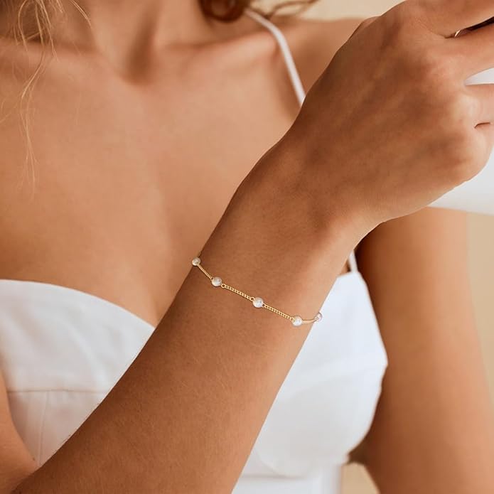 DIBOLA Gold Jewelry Set for Women, Dainty Layered 14K Gold/Silver Pearl Choker Necklaces and Earring Set Pearl Earrings Bracelets Wedding Bride Jewelry