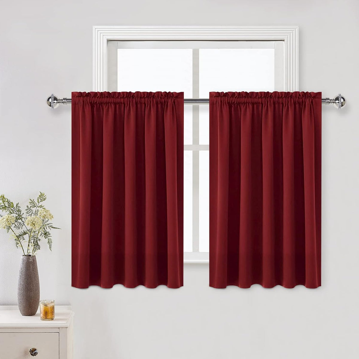 DWCN Burgund Short Blackout Curtains for Bedroom/Kitchen, Thermal Insulated Energy Saving Room Darkening Curtains for Living Room (W60 x L36 inch, Set of 2 Panels, Top of Rod Pocket)