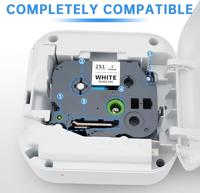 6-Pack Compatible for Brother Tze-251 Tze-151 Tze-451 Tze-551 Tze-651 Tze-751 24mm 0.94" TZ Laminated Label Tape PTouch 1 inch Tape Work for PTP700 PTD600 PTD610BT PTP710BT PTP750W PTP910BT