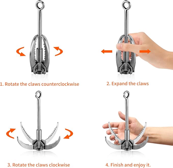 Ant Mag Grappling Hook Stainless Steel Claw Carabiner for Camping Hiking Tree Grabbing and Water Lifting Salvage