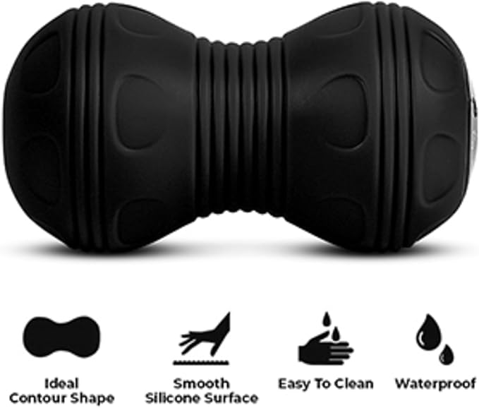 Rolling With It Vibrating Peanut Massage Ball - Deep Tissue Trigger Point Therapy, Myofascial Release - Handheld, Cordless - 4 Intensity Levels - Dual Lacrosse Ball Vibration Massager (Black)