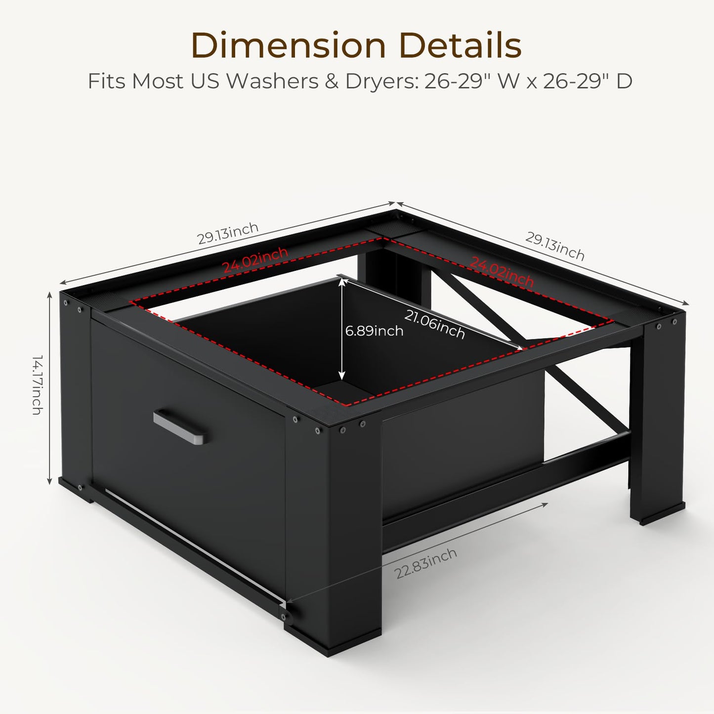 SKM Washer and Dryer Pedestal with Drawer, Laundry Pedestal for Washer and Dryer Stand, Heavy Duty Steel Washing Machine Stand Height Raiser (2, black, 29" W x 29" D x 14" H)