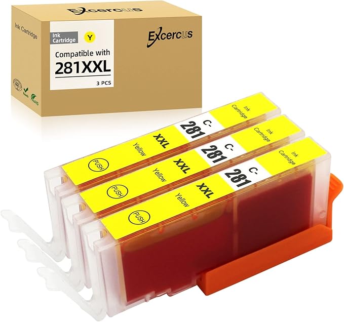 Replacement for Canon CLI-281 CLI-281 XXL Yellow Compatible Ink Cartridges Use for PIXMA TS9120 TR7520 TR8520 TS6120 TS6220 TS8120 TS8220 TS9520 TS6320 TS9521C (3X 281XXL Yellow)