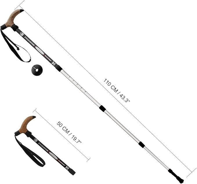 Aluminum Alloy Quick Lock Trekking Pole Anti-Shock Walking Stick Adjustable Cane Crutch for Mountains Trekking Hiking,Ultralight Collapsible with Cork Grips Tungsten Tips