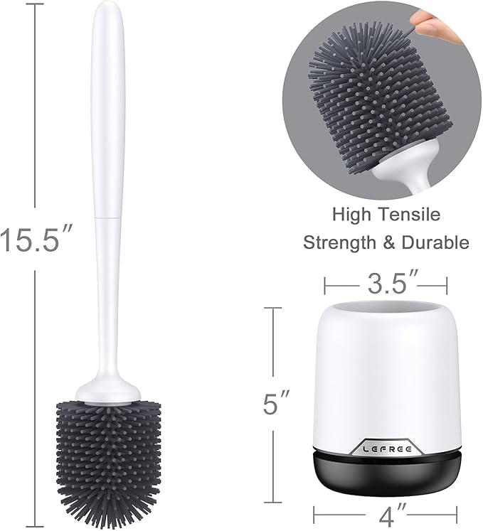Lefree Toilet Brush Set with Ventilated Holder - 3 Packs, Silicone Toilet Bowl Brush - Floor Standing & Wall Mounted Scrubber