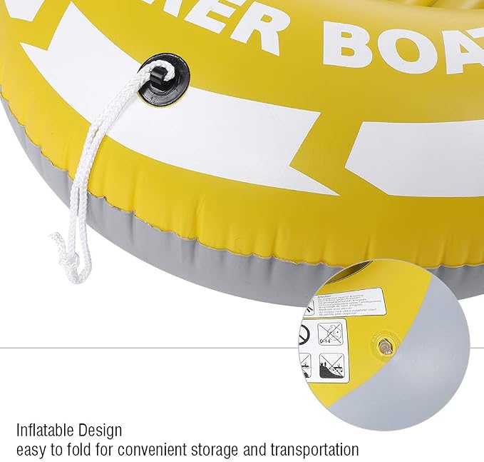 Inflatable Kayak Canoe Portable Boat 1 Person Rowing Air Boat for Swimming Pool and Lake Fishing and Diving Yellow 120lb Weight Capacity