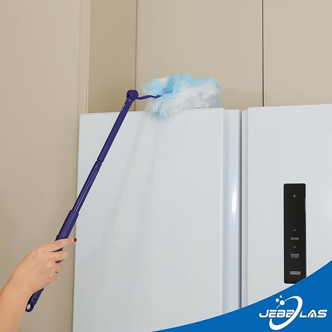 JEBBLAS Disposable Blue Duster Including 1 Long Handle, 1 Short Handle and 20 Duster Refills, Electrostatic Duster Kit, Heavy Duty Extender Handle Starter Kit