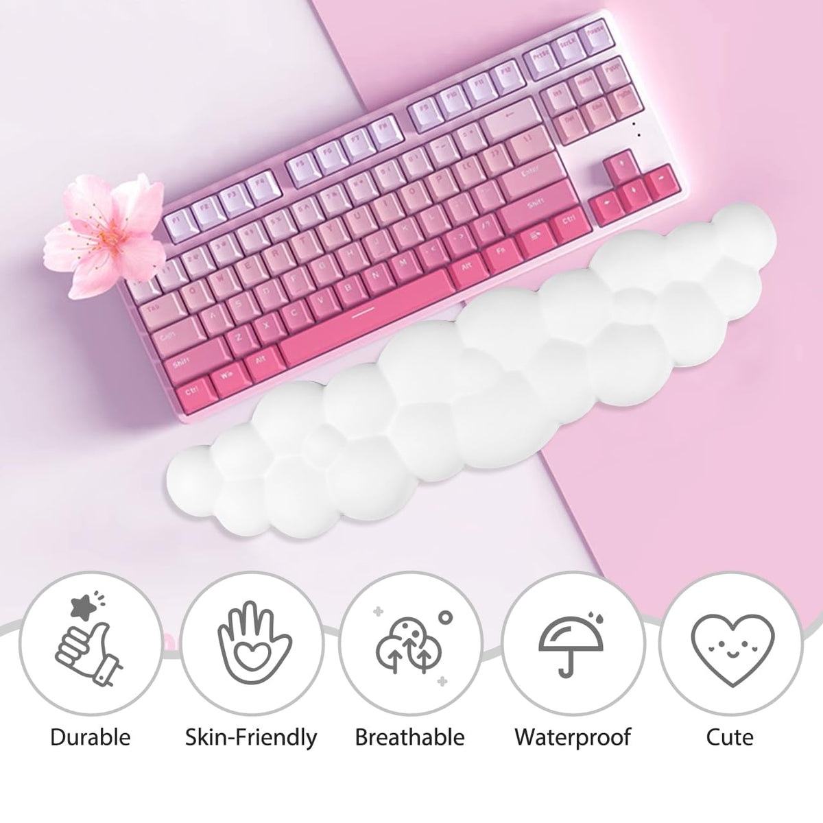 JIKIOU Upgrade Leather Cloud Keyboard Wrist Rest, Cloud Wrist Rest with Non-Slip PU Base, Comfortable Memory Foam Wrist Rest for Computer Laptop Mac Gaming Office and Pain Relief Wish New Year Gift