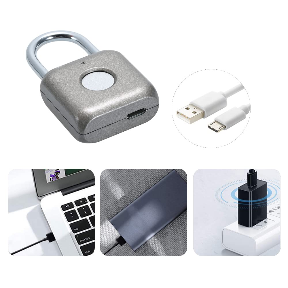 Fingerprint Padlock eLinkSmart Combination Lock - Keyless Locker Lock for School Locker Backpack Suitcase Luggage: Gray Metal Gym Padlock