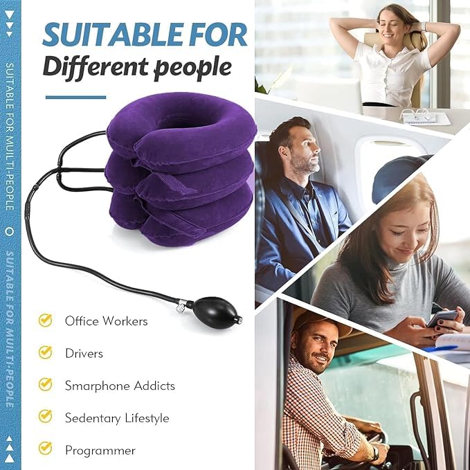 Jaximy Neck Stretcher, Neck Traction Device, Cervical Traction Device, Neck Pain Relief, Adjustable Inflatable Neck Brace & Neck Stretcher Cervical Traction, Neck Decompression Home Use (Purple)