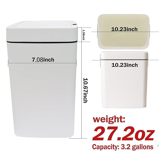 Two White Smart Sensor Trash cans with a Capacity of 3.2 gallons, Supporting Multiple Opening Methods, Waterproof Design, Anti Odor Design, Fast Response, Suitable for Kitchens,bedrooms,Offices, etc