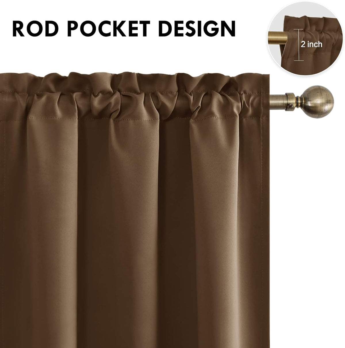 DWCN Blackout Curtains for Bedroom - Thermal Insulated Privacy Energy Saving Rod Pocket Drapes for Living Room, W 38 x L 72 Inch, Brown, Set of 2