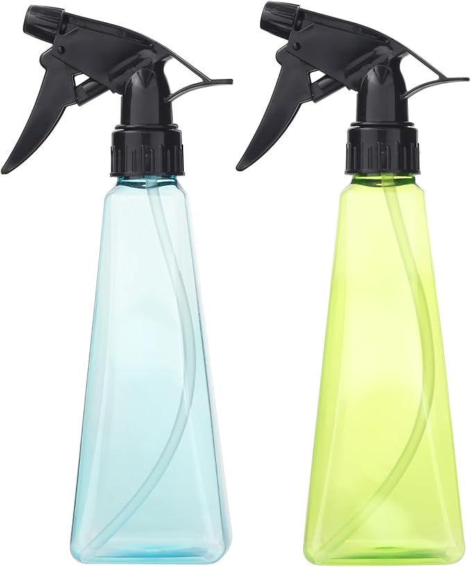 Spray Bottles (2-Pack, 12 Oz.) Mist/Stream, Plastic Water Spray Bottle for Hair, Plants, Cleaning, Cooking, BBQ, Pet - Empty Spray Bottles - Leak Proof - BPA-Free - Multicolor