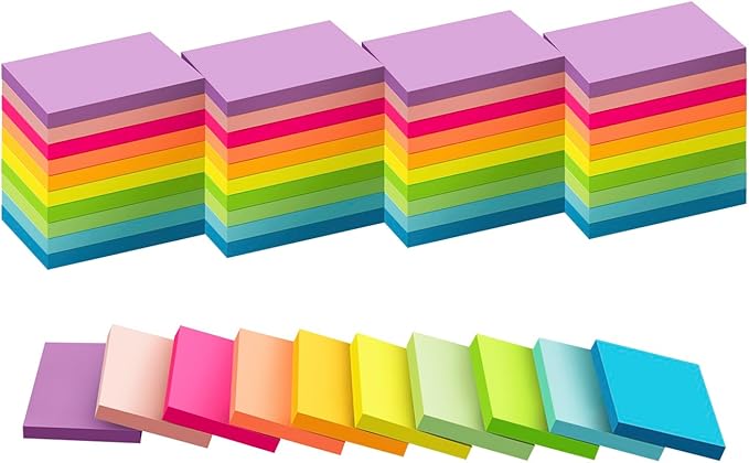 (50 Pads) Sticky Notes 1.5x2, 10 Colors Self Sticky Notes, Sticky Pads, Recyclable, Self-Stick Pads, Easy to Stick for Home, Office, Notebook