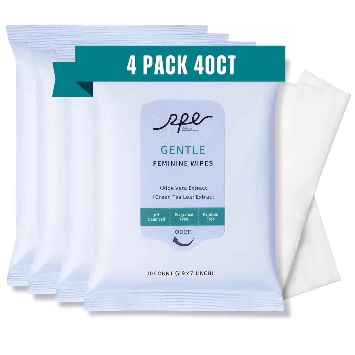 Large Feminine Wipes for Women, pH Balanced Soft Gentle Soothing Unscented Flushable Personal Hygiene Wipes for Intimate Period Care Portable to Go Sensitive Sanitary Wipes Travel (10ct, Pack of 4)