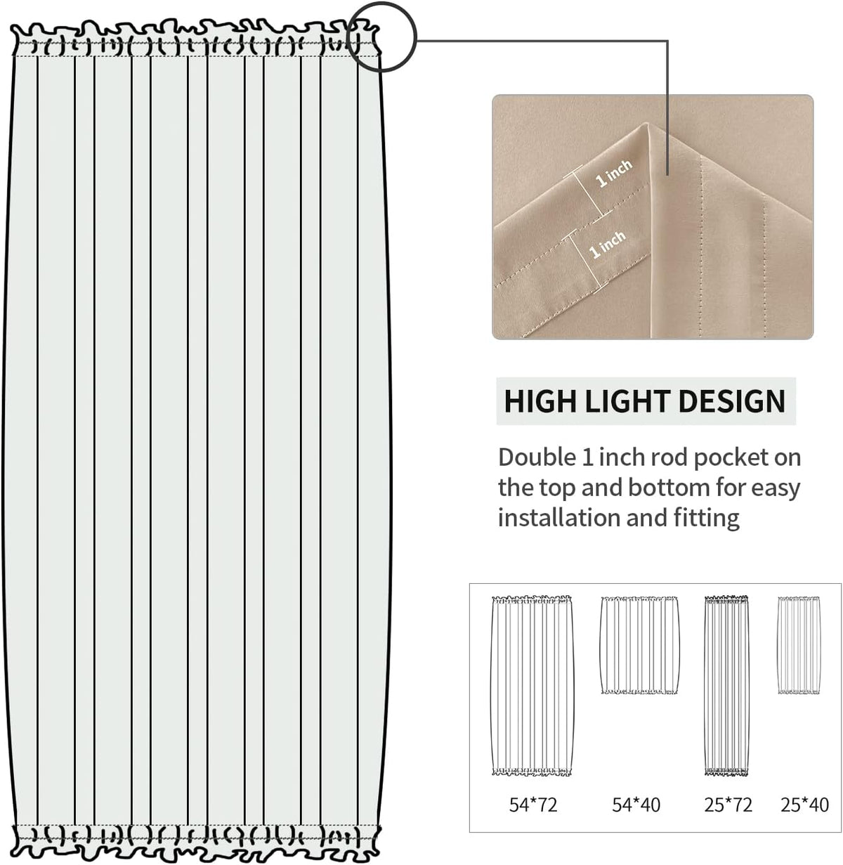 DWCN French Door Curtains – Rod Pocket Thermal Blackout Curtain for Doors with Glass Window, Kitchen and Patio Doors for Privacy, 25 X 40 Inches Long, 1 Curtain Panel with Tieback, Beige