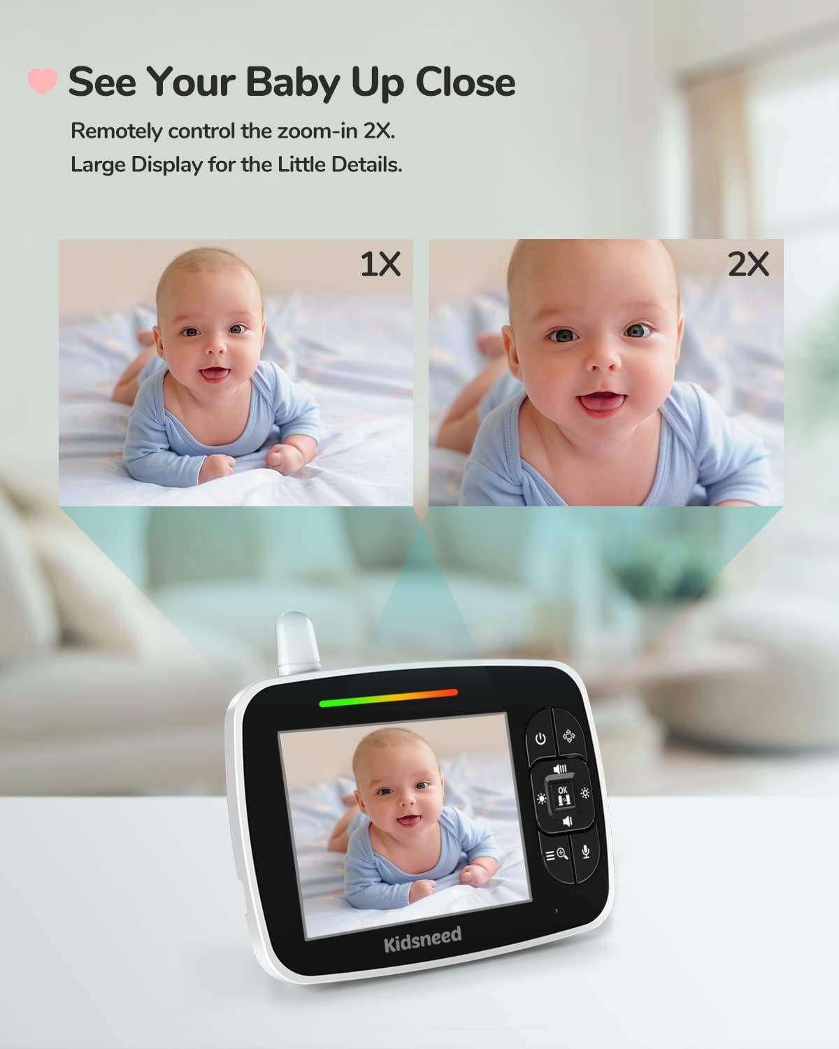 Baby Monitor - 3.5 inch Large Display Video Baby Monitor with Camera and Audio,Remote Pan/Tilt/Zoom, 1200 mAh Battery, Night Vision, Two Way Talk, Smart Temperature,Lullabies,960ft Long Range