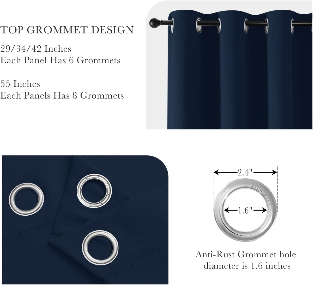 PONY DANCE Blackout Curtains Set - Window Treatments Solid Energy Saving Thermal Insulated Drapes for Basement Window Well Covers, 42" x 45", Navy Blue, 2 Panels