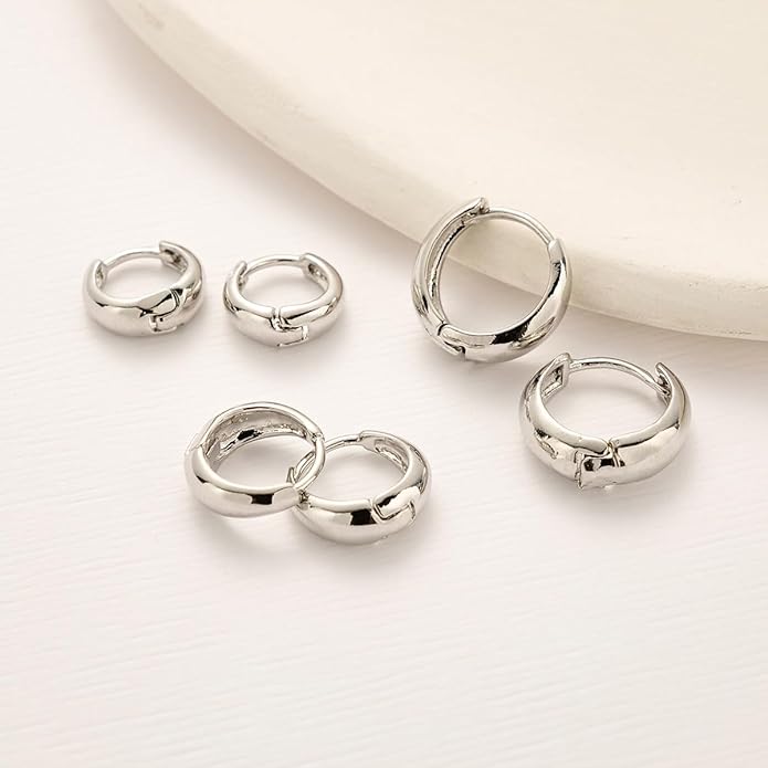 3Pairs Gold Hoop Earrings Set for Women Trendy Chunky Huggie Dainty Earring Jewelry for Women Teens
