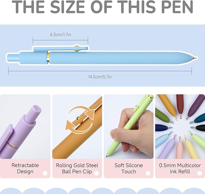 12 Pcs Color Pens for Journaling 0.5mm Fine Point Colored Gel Ink Pen, Smooth Writing Colorful Pens for Note Taking, Gift Set for Women & Men (12 Pcs Vintage & Vibrant Gold)