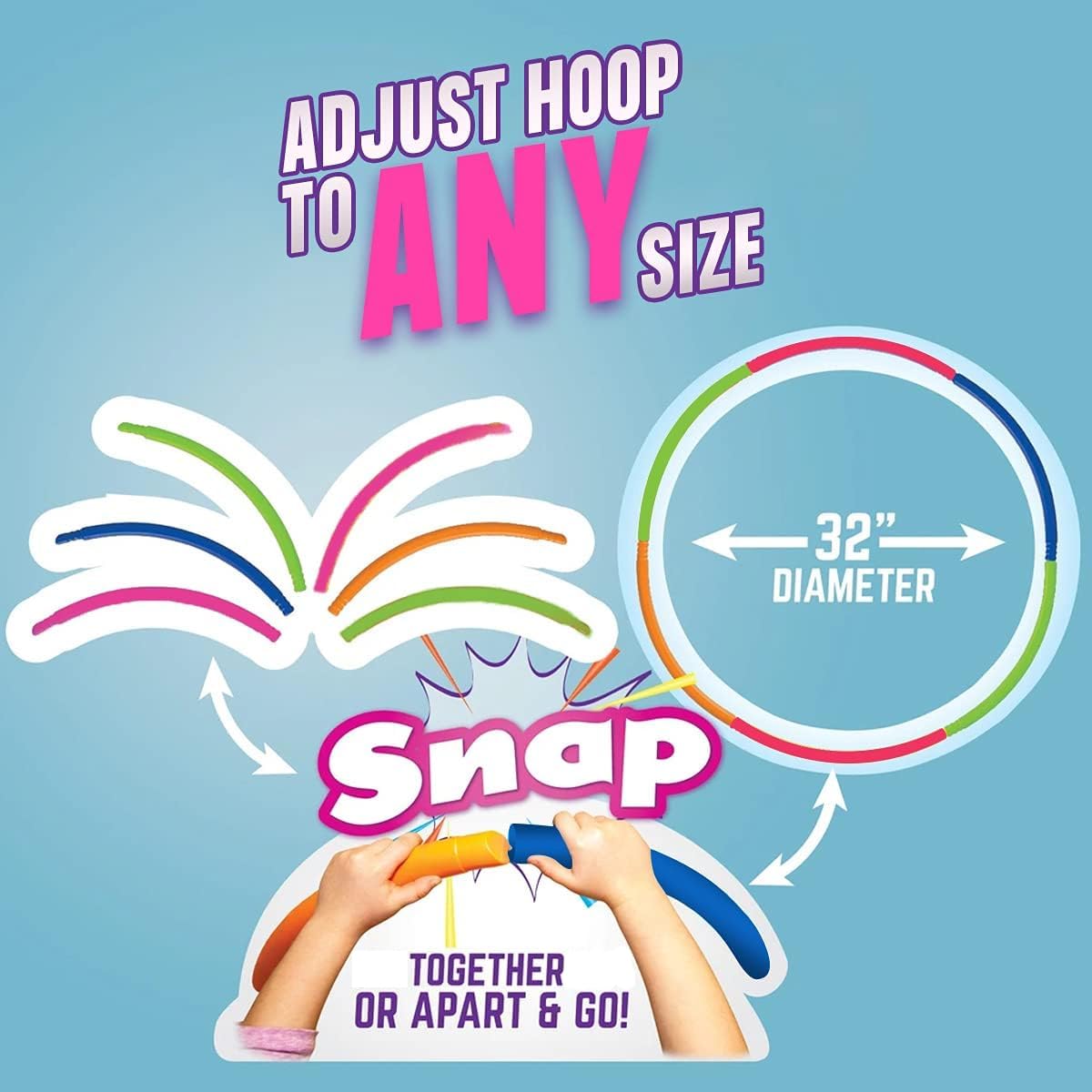 Kids Exercise Hoop, Snap Together Detachable Adjustable Weight Size Plastic Toy Hoops - Spinning Rings for Sports, Exercise, Playing, 32-Inch